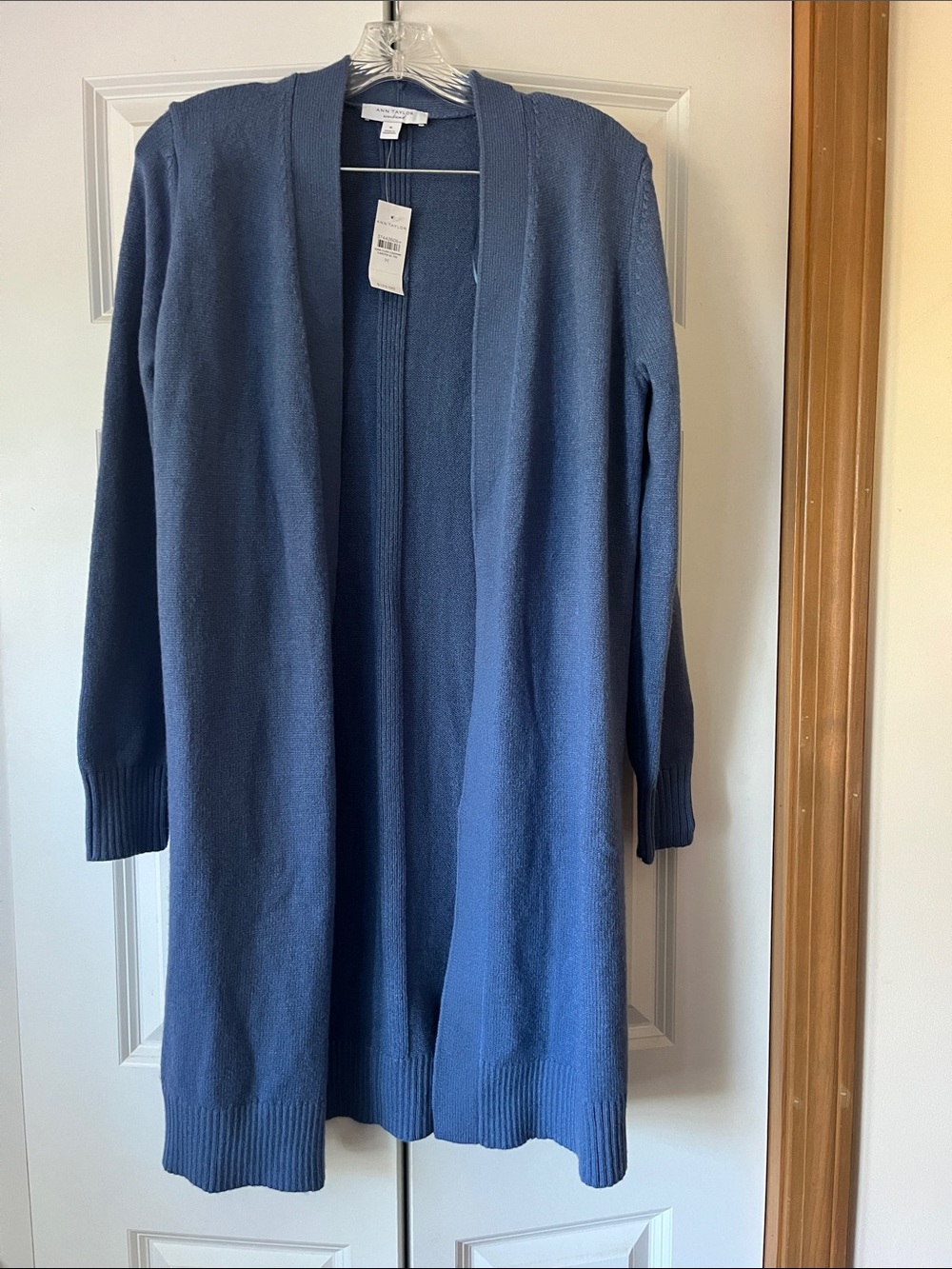 Ann Taylor Long Open-Front Cardigan in Slate Blue